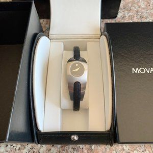 NEW Movado Timema Women's Stainless Steel Black Leather Watch 84 A1 1932